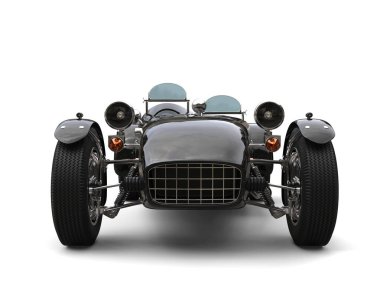 Siyah klasik açık tekerlekli yarış arabası - ön manzara