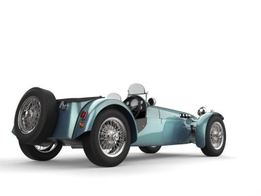 Klasik metalik gökyüzü mavi spor açık tekerlekli yarış arabası - arka görüş