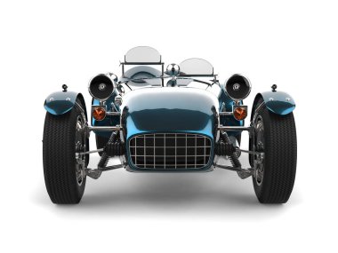 Metalik mavi vintage açık tekerlekli spor yarış arabası - ön manzara