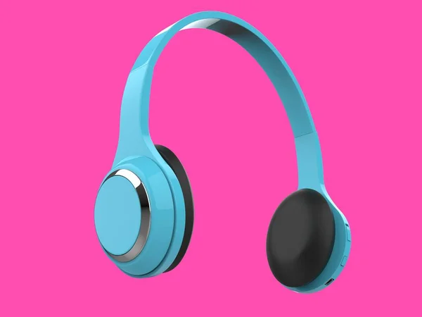 Modern Light Blue Slim Wireless Headphones Silver Details Pink Background — Stock Photo, Image