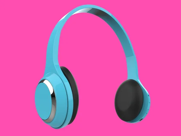 Modern Light Blue Slim Wireless Headphones Silver Details Pink Background — Stock Photo, Image