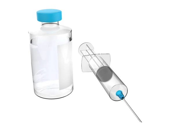 医疗注射器和一个装有药物的玻璃瓶 — 图库照片