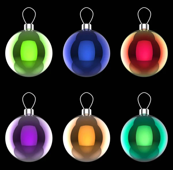 Adornos Adornos Adornos Árbol Navidad Vidrio Brillante Muchos Colores Diferentes — Foto de Stock