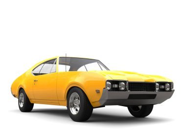 Eski usul, parlak sarı, eski model, güçlü bir araba.