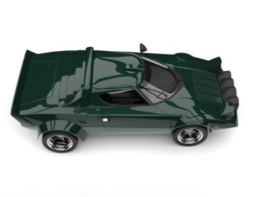 Koyu yeşil eski spor yarış arabası - yukarıdan aşağıya manzara