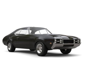 Siyah vintage tamir edilmiş kaslı araba