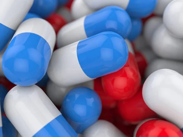Pílulas Medicina Vermelha Azul Tiro Close Extrema — Fotografia de Stock