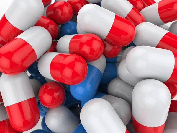 Monte Comprimidos Medicamentos Vermelhos Azuis — Fotografia de Stock