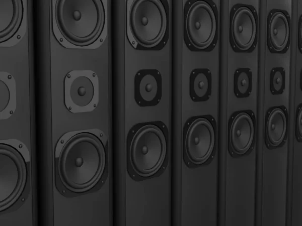 Matte black modern music speakers - angled shot