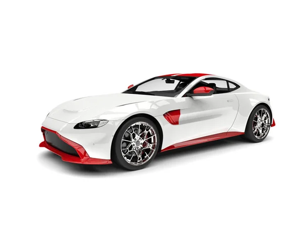 Kırmızı Detayları Olan Modern Beyaz Elektrikli Spor Araba — Stok fotoğraf