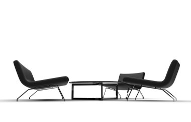 Kahve masasıyla siyah koltuklar