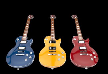 Siyah arka plan üzerine parlak elektrik gitar