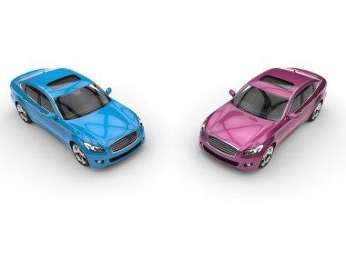 Parlak renkli arabalar