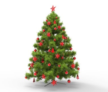 Kırmızı süslemeleri ile Noel ağacı