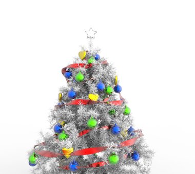 Renkli süslemeleri ile beyaz Noel ağacı
