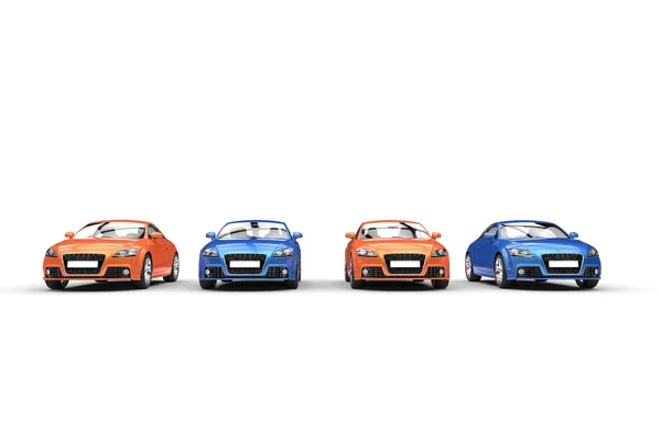 Blue and orange cars - front view — Stock Photo, Image