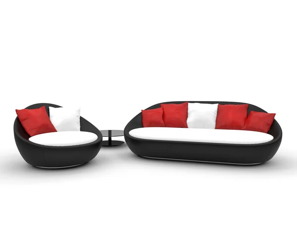 Czarny czerwony i biały meble nowoczesne — Zdjęcie stockowe