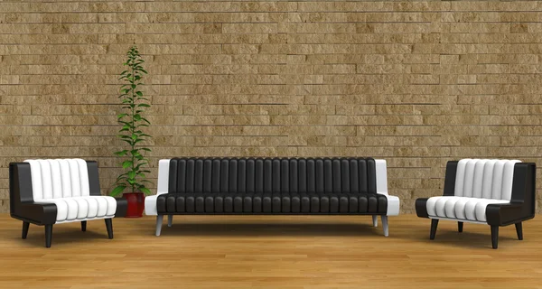 Sala de estar moderna com vintage com parede de tijolo — Fotografia de Stock