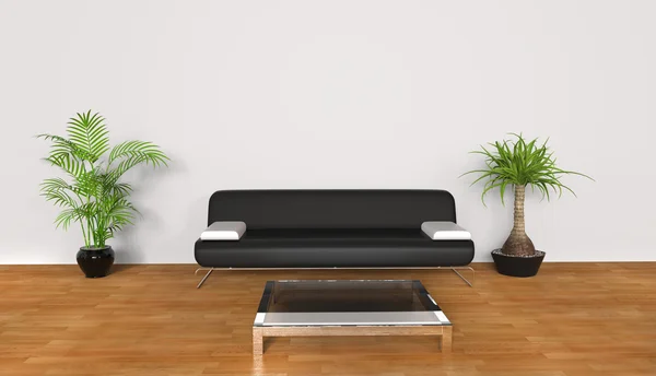 Vita vardagsrum - svart soffa — Stockfoto