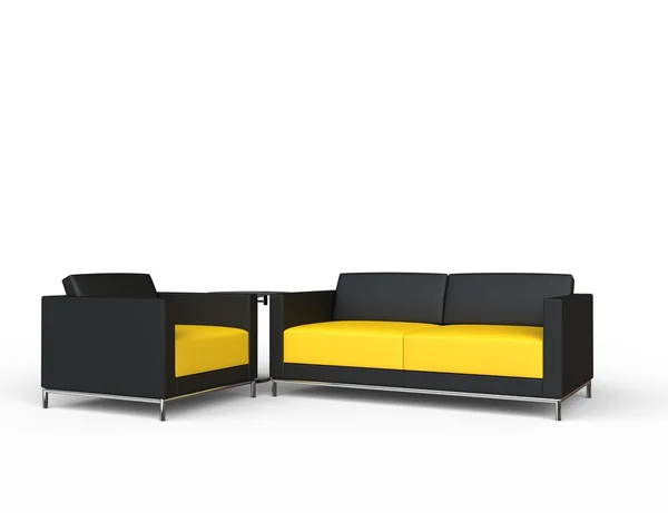 Black and yellow sofa and armchair set — Stock Photo, Image