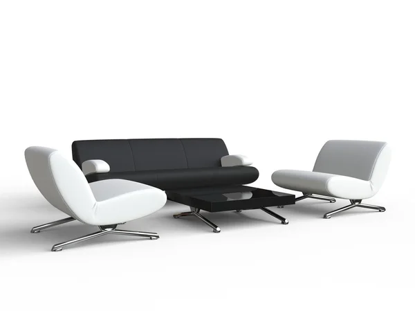 Witte fauteuils met zwarte Sofa — Stockfoto