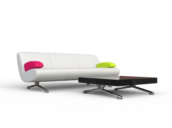 Білий диван з рожевими і зеленими підлокітників — стокове фото
