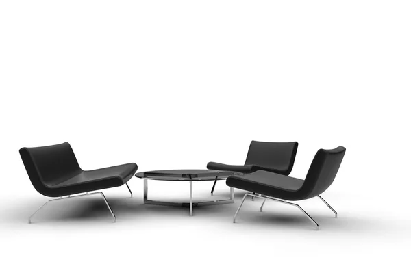 Tres sillones negros con mesa de centro — Foto de Stock