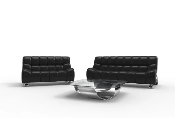 黑色真皮沙发和扶手椅 — 图库照片