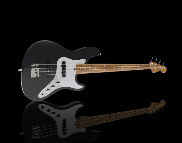 Electric Jazz Bass Guitar Black on Black Background — Stock Photo, Image