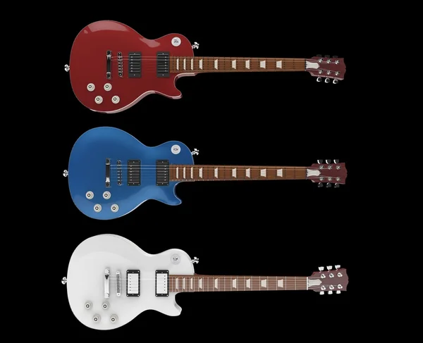 Three Electric Guitars On Black Background — Stock Photo, Image