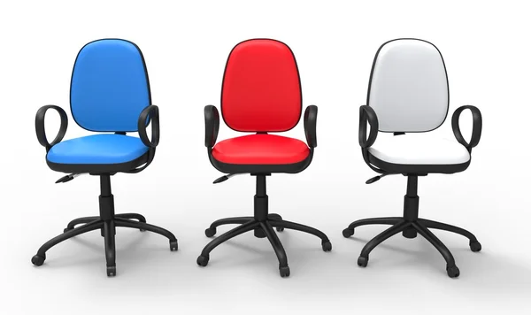 Різнокольорові офісні стільці ізольовані на білому тлі — стокове фото