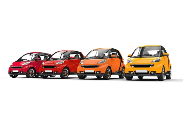 Röda och gula små bilar — Stockfoto