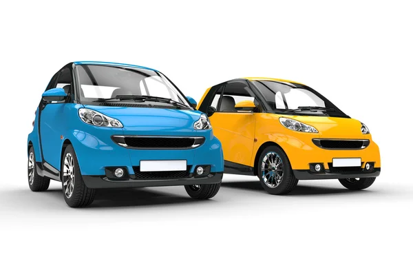 Сині і жовті малі автомобілі — стокове фото