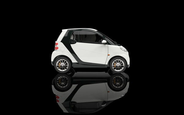 Small White Car On Black Background - Side View