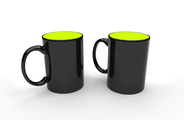 Two Black-Green Coffee Mugs — Stock Photo, Image