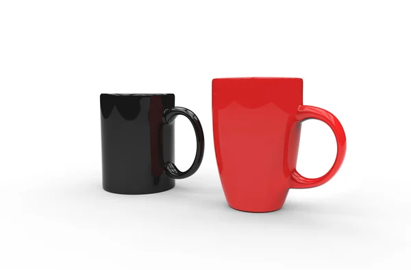 Röd och svart kaffe muggar — Stockfoto