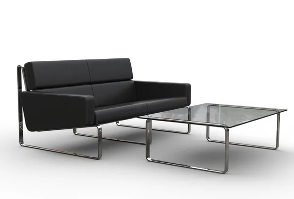 Sofá preto e mesa de vidro — Fotografia de Stock