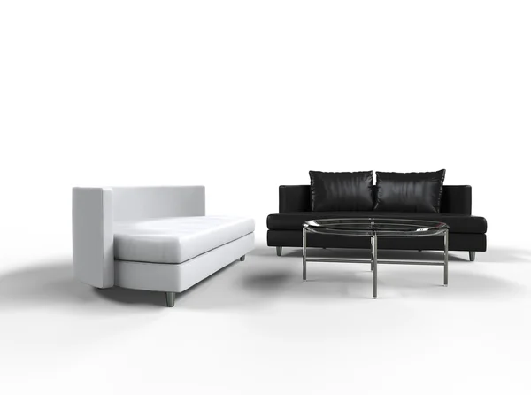 Black and White Sofa z stolik — Zdjęcie stockowe