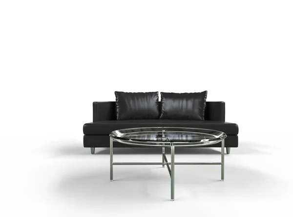 Fekete kanapé és dohányzóasztal — Stock Fotó