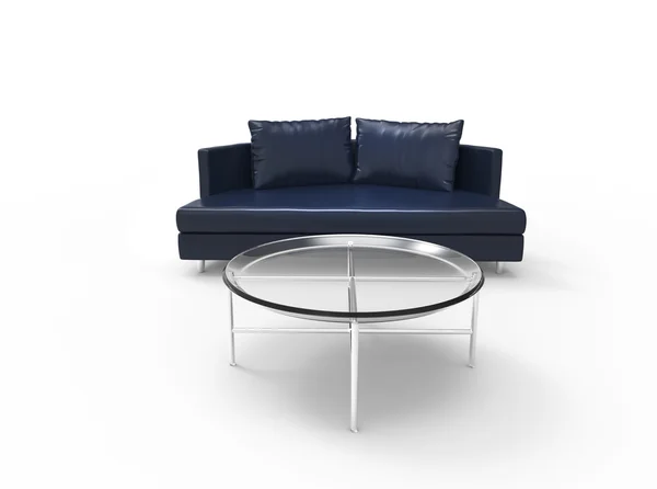 Ciemno niebieska Sofa z stolik — Zdjęcie stockowe