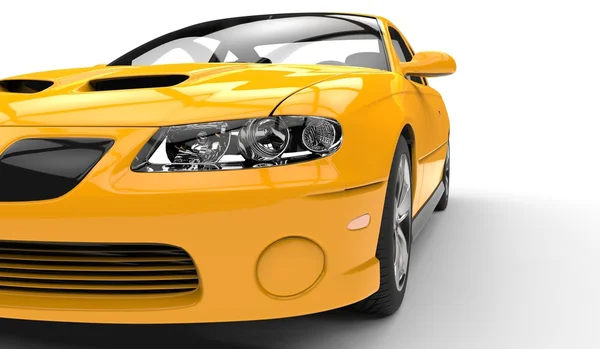 黄色のレース車のヘッドライトのクローズ アップ — ストック写真
