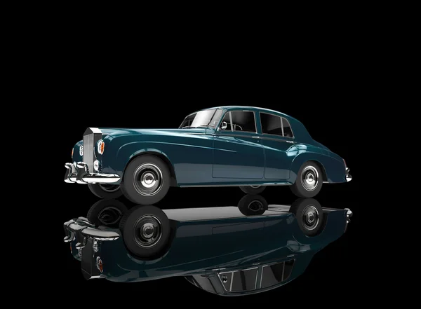 Blue Green Metallic Vintage Car On Black Background — Stock Photo, Image