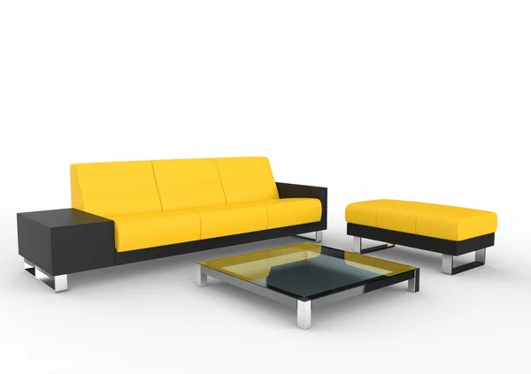 Canapé moderne noir et jaune et table basse — Photo