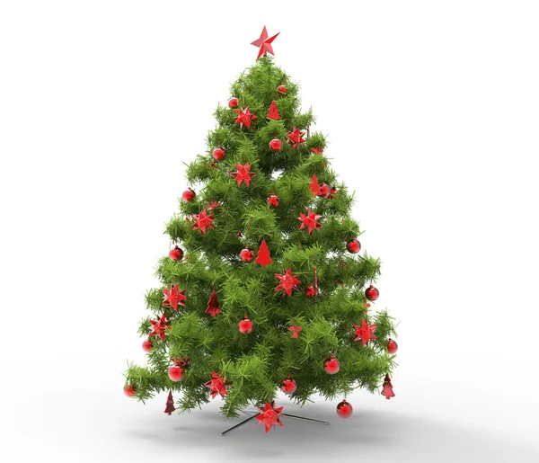 Karácsonyfa, piros díszítéssel — Stock Fotó