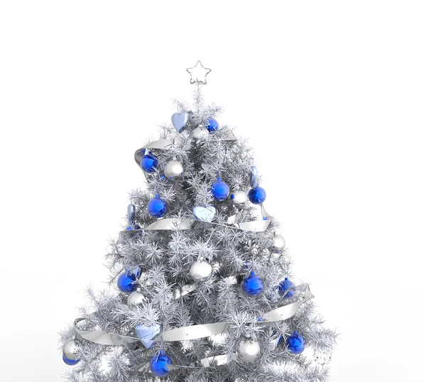 Árbol de Navidad blanco con decoraciones azules —  Fotos de Stock