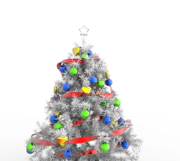 Біла різдвяна ялинка з барвистими прикрасами — стокове фото