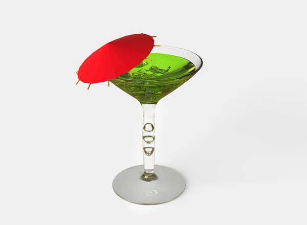 Green Cocktail Wit Red Umbrella — Stock Photo, Image