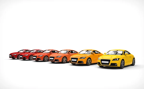Raden av bilar varma färger — Stockfoto
