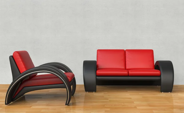 Black and red armchair and sofa — Stock Photo, Image