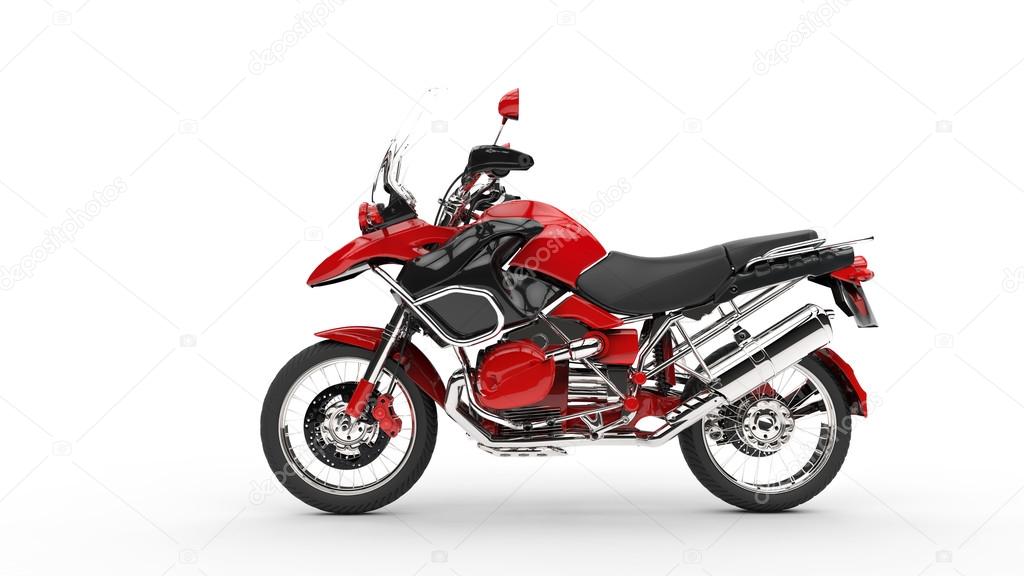 Motocicleta de trilha vermelha isolada de vista frontal direita